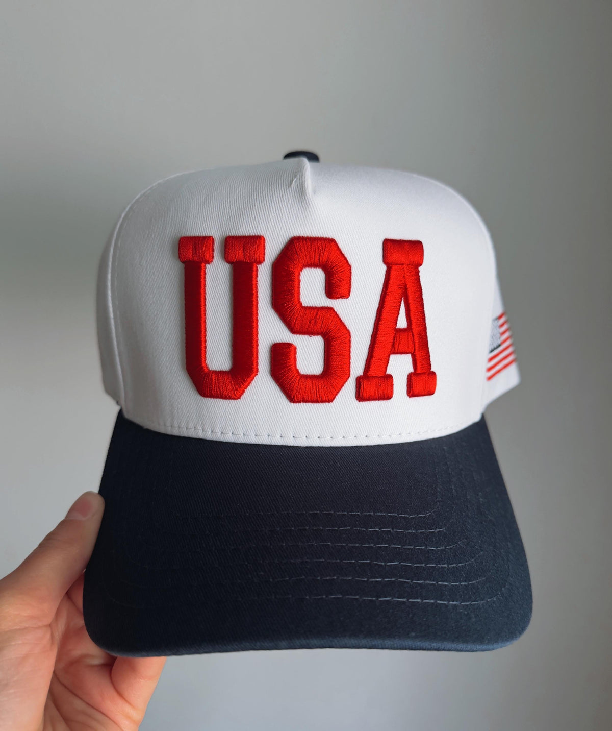 USA Trucker Hat – Embroidered American Flag Snapback Cap